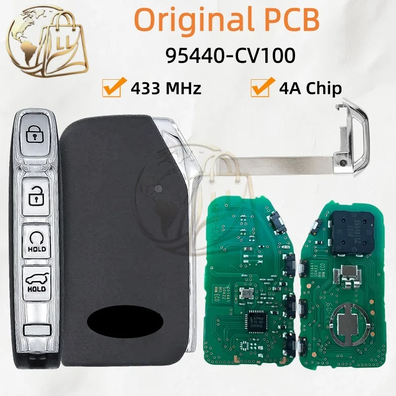 Original PCB For KIA EV6 2022 Smart Remote Key After-Sales Market Shell 4 Buttons 433 MHz 4A Chip FCC ID: 95440-CV100