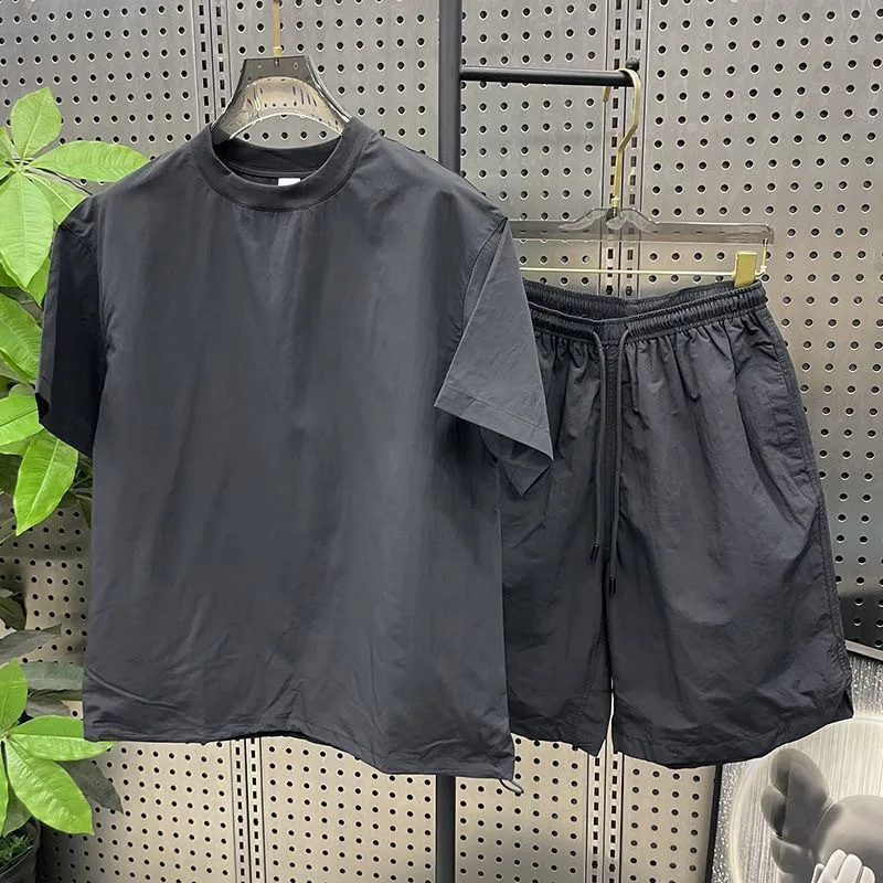 

2025 summer thin casual sportswear set, simple short sleeved shorts, youth loose quick drying fashion two-piece set