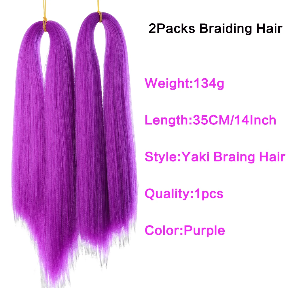 Synthetic Wig 14-Inch 2Pcs Short Purple Braiding Hair Pre-Stretched with a Straight Yaki Texture For Soft And Available
