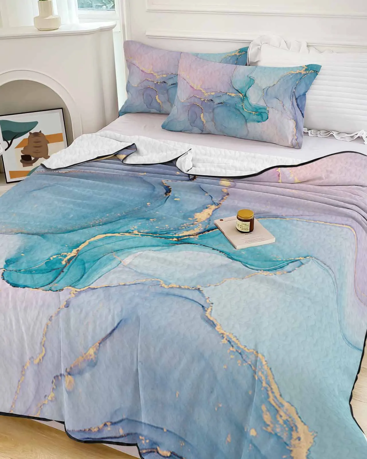 

Marble Turquoise Pink Cooling Blankets Air Condition Comforter Lightweight Summer Quilt for Bed Breathable Soft Thin Quilt