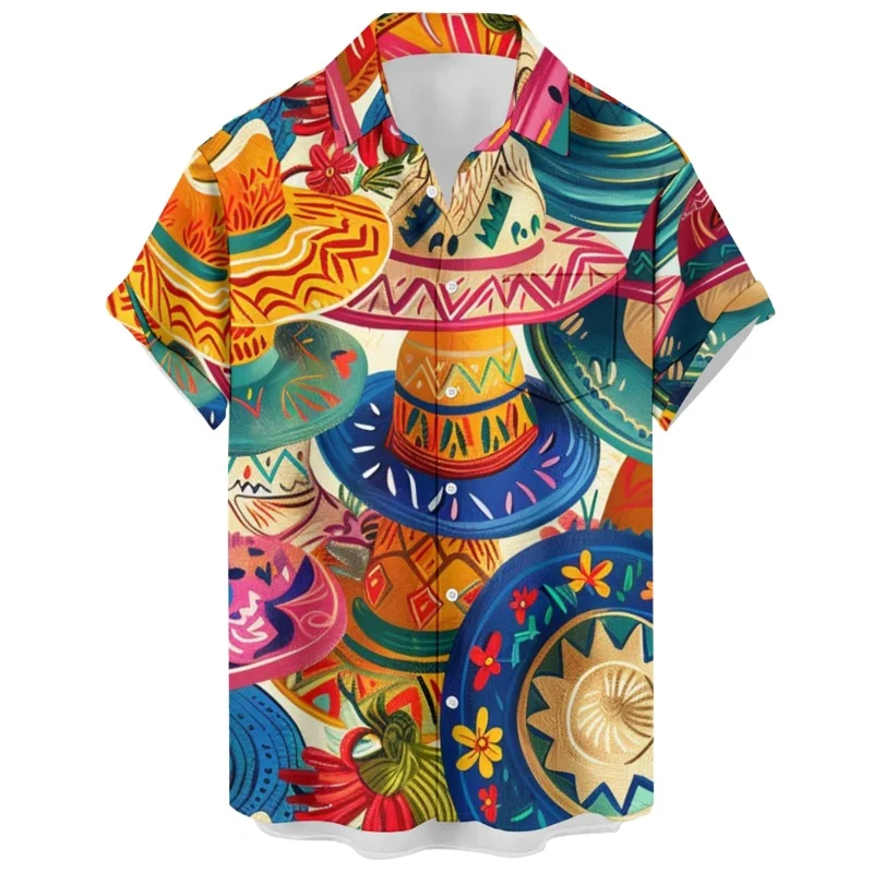 

Summer Men's Shirt Vacation Fashion Casual Loose Lapel Short Sleeve Floral Blouse Seaside Beach Travel Hawaiian Shirt Printed