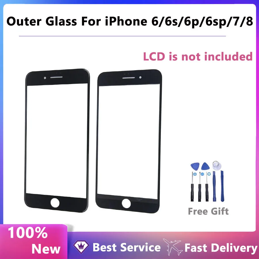 Only Front Outer glass lens Replacement Parts 100% tested for iPhone 5 5s 6 6s 7 7 plus 8 plus Front Outer Screen Glass Lens