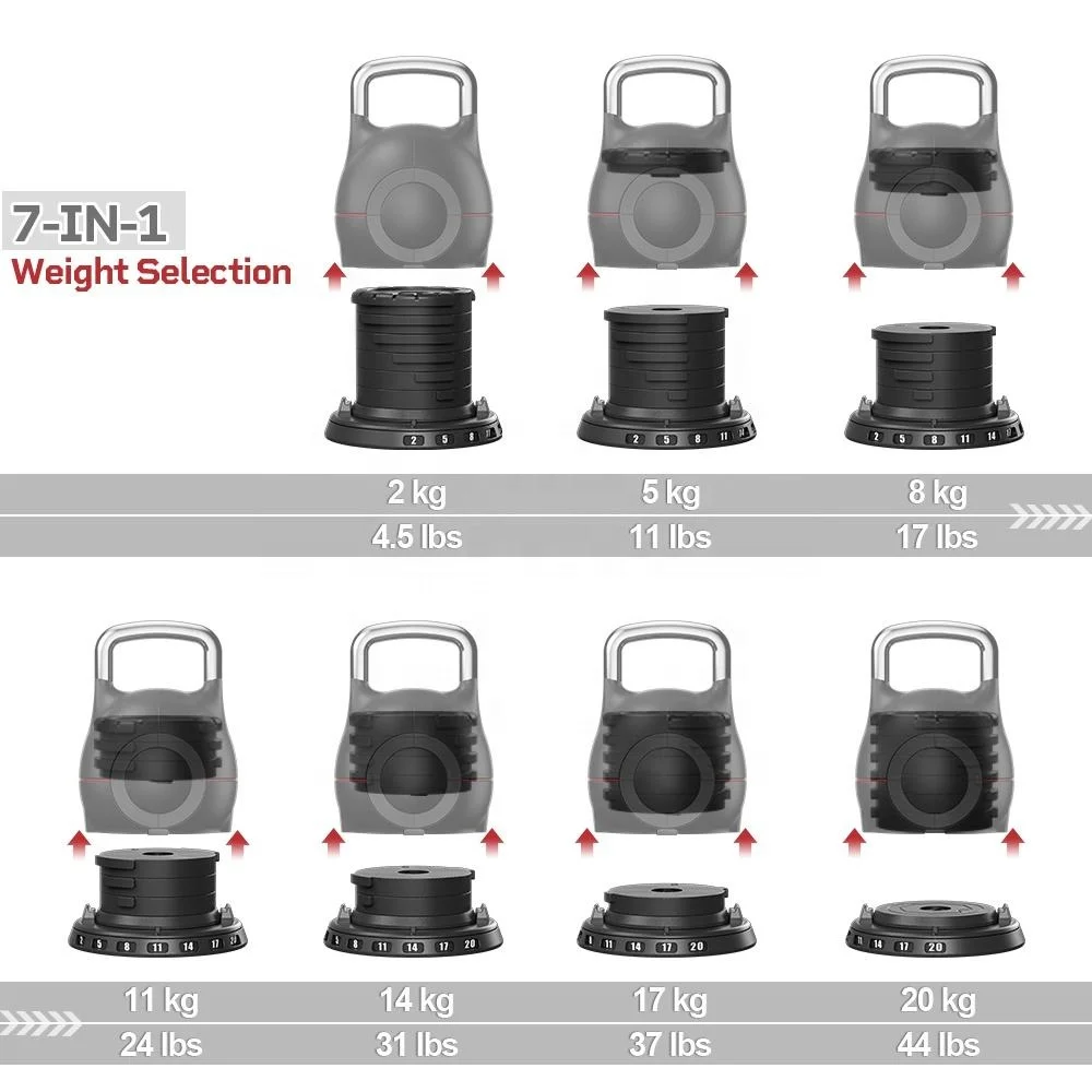 7 in 1 Adjustable Kettlebell Grip, Dumbbell Weight Set, 20kg 44lb, Home Gym Fitness Equipment, Versatile Workout Tool - view 4