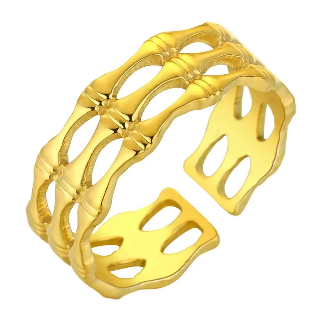 QIAMNI Stanless Steel Metal Wide Ring Multilayer Geometric Stacking Open Finger Rings Creative Fashion Jewelry Lover Couple Gift