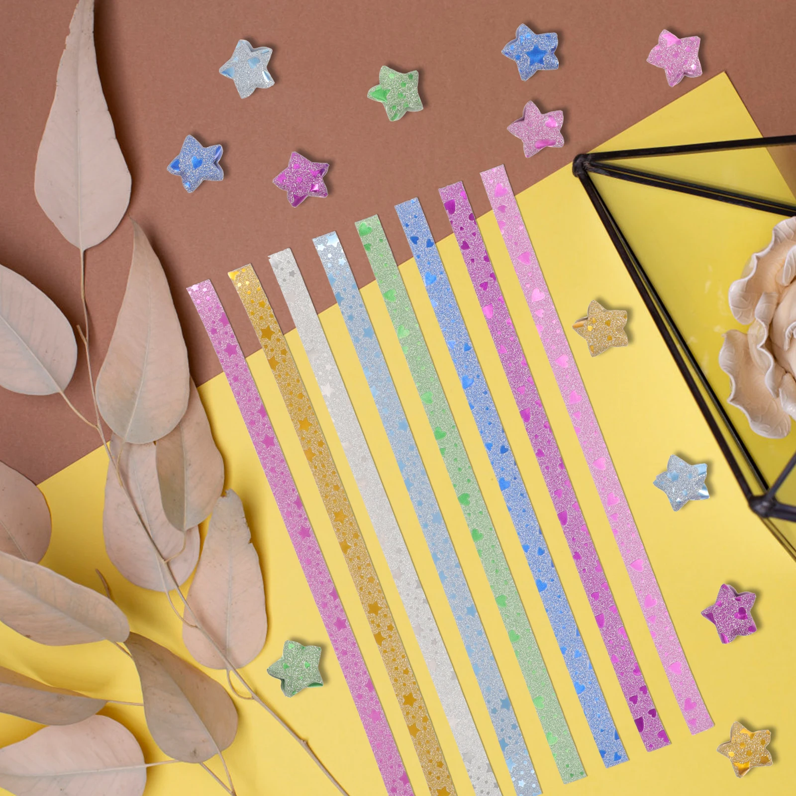 

2 Bags Origami Flashing Paper Stars Drilling Glitter for Folding Strips of Crafts