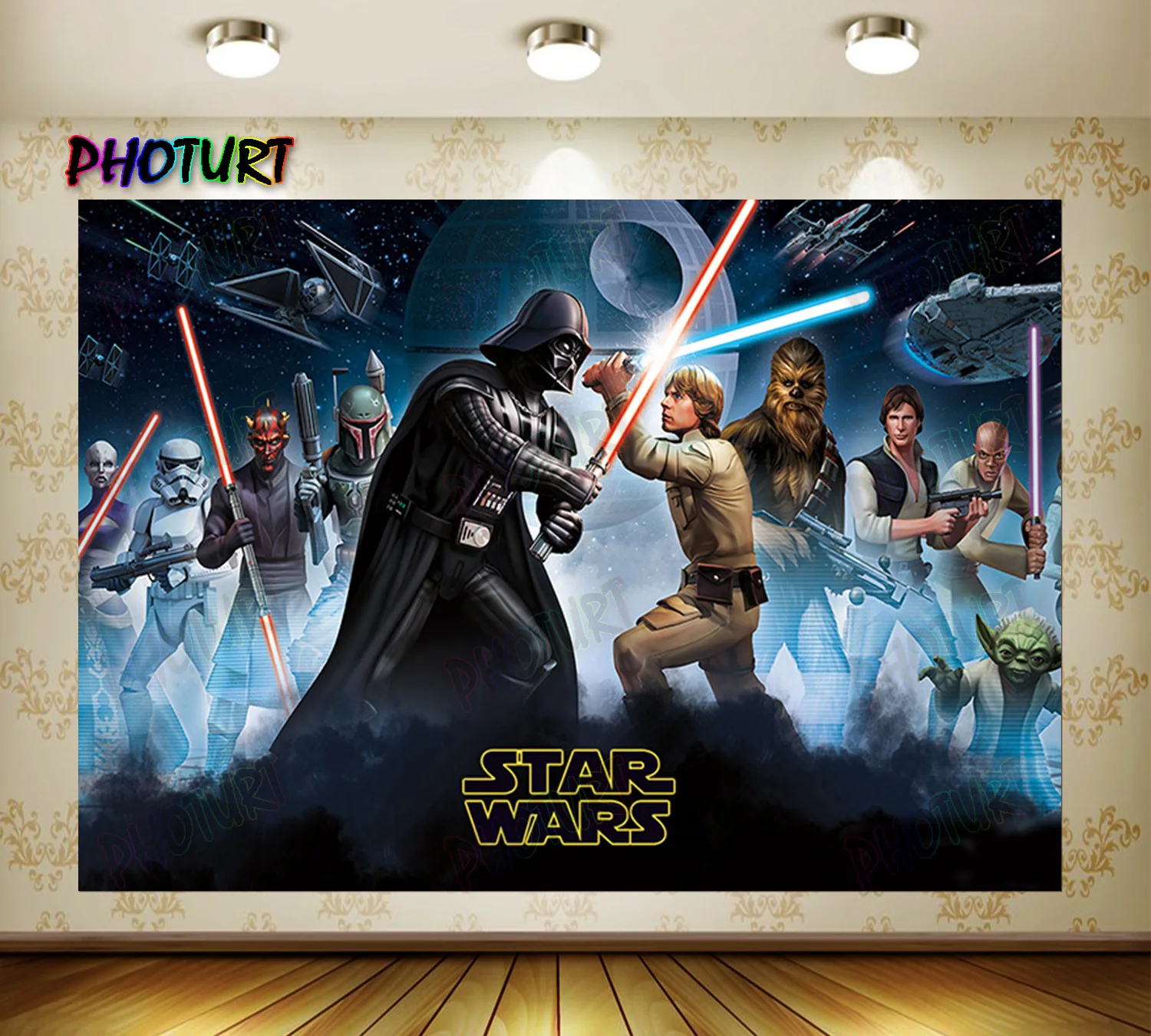 PHOTURT Star Wars Universe Battle Photography Backdrop Kids Birthday Decor Background Blue Red Weapon Vinyl Photo Booth Prop