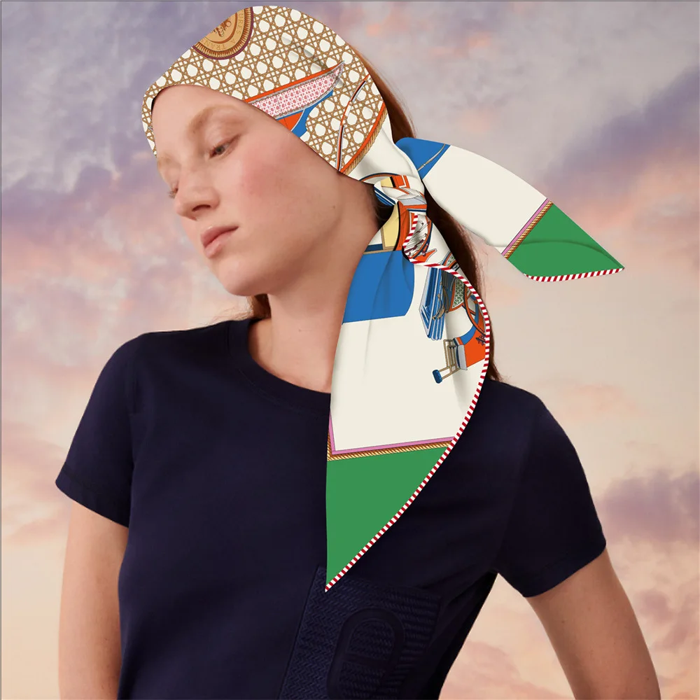 Big Triangle Shape Silk Twill Scarf Large Scarves Luxury Designer Soft Silk Shawl Hijabs Christmas Gift Bag Head Decoration