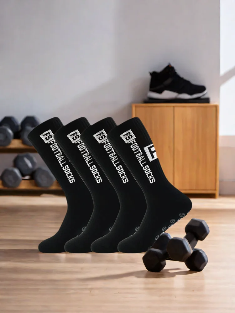 4 paires de chaussettes de football pour hommes avec poignée, chaussettes athlétiques antidérapantes avec coussinets pour le football, le basket-ball, le Hockey