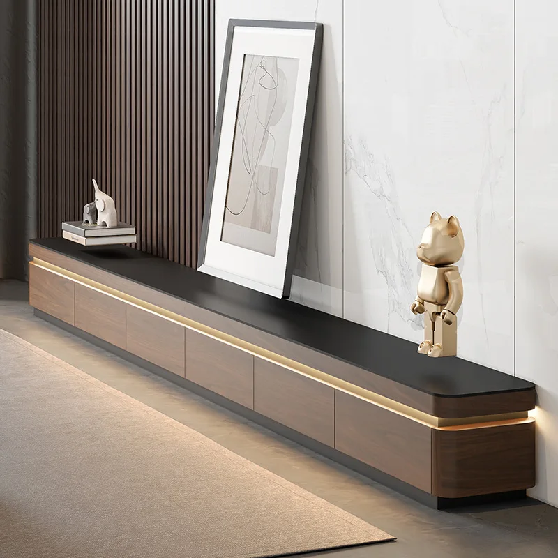TV cabinet living room high-end floor-to-ceiling household slate walnut locker integrated coffee table combination