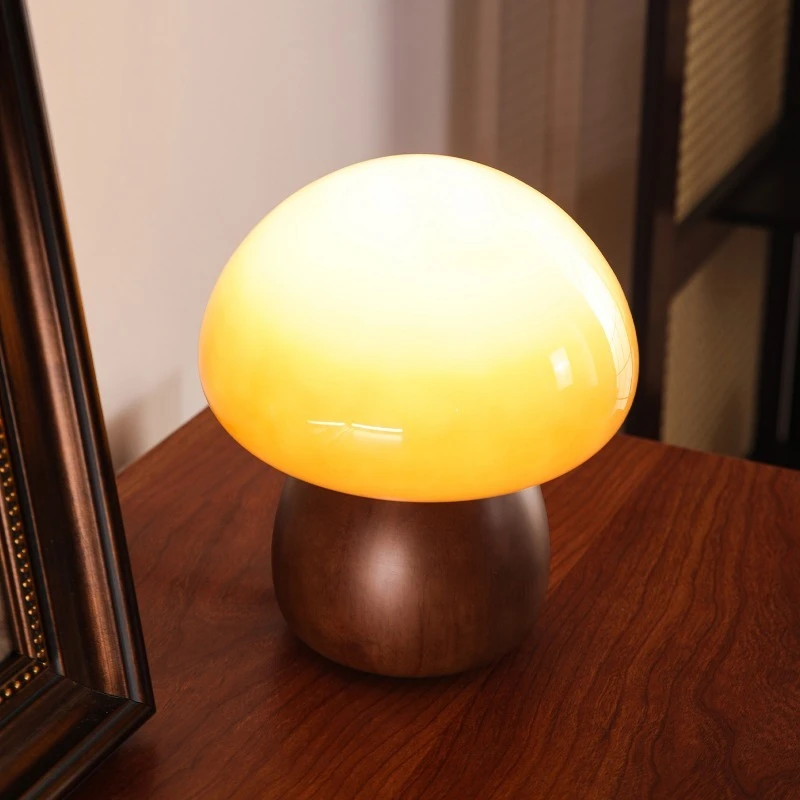Log mushroom charging desk lamp soft eye protection light study bedroom bedside desk lamp