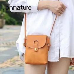 Johnature Simple Ladies Mini Bags 2024 New Genuine Leather Solid Color Versatile Natural Real Cowhide Shoulder & Crossbody Bags