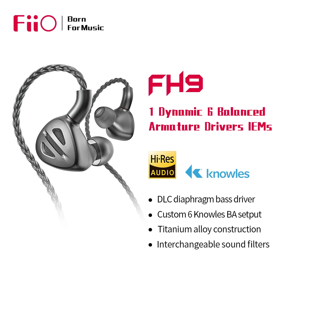 Fiio Fh9 Earphones 1dd+6ba Hifi Knowles With High Quality Detachable Mmcx 2.5/3.5/4.4 Earbuds