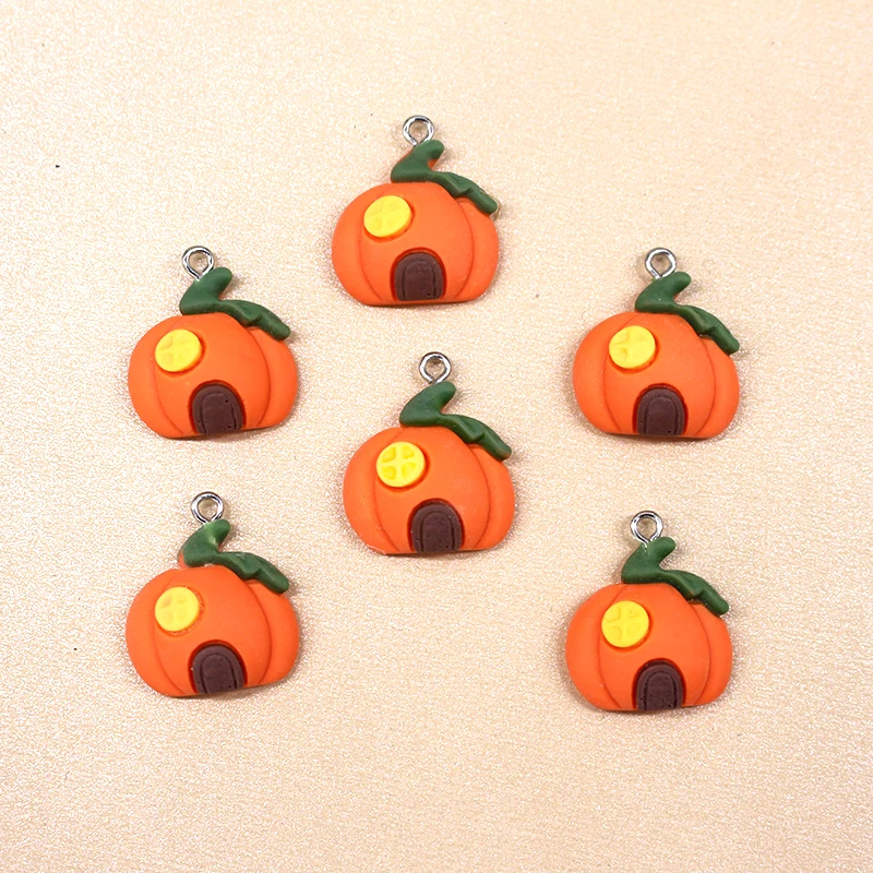 10pcs Cute Resin Flatback Pumpkin House Charms For Earring Making Accessory Diy Cartoon Pendant Jewlery Accessories