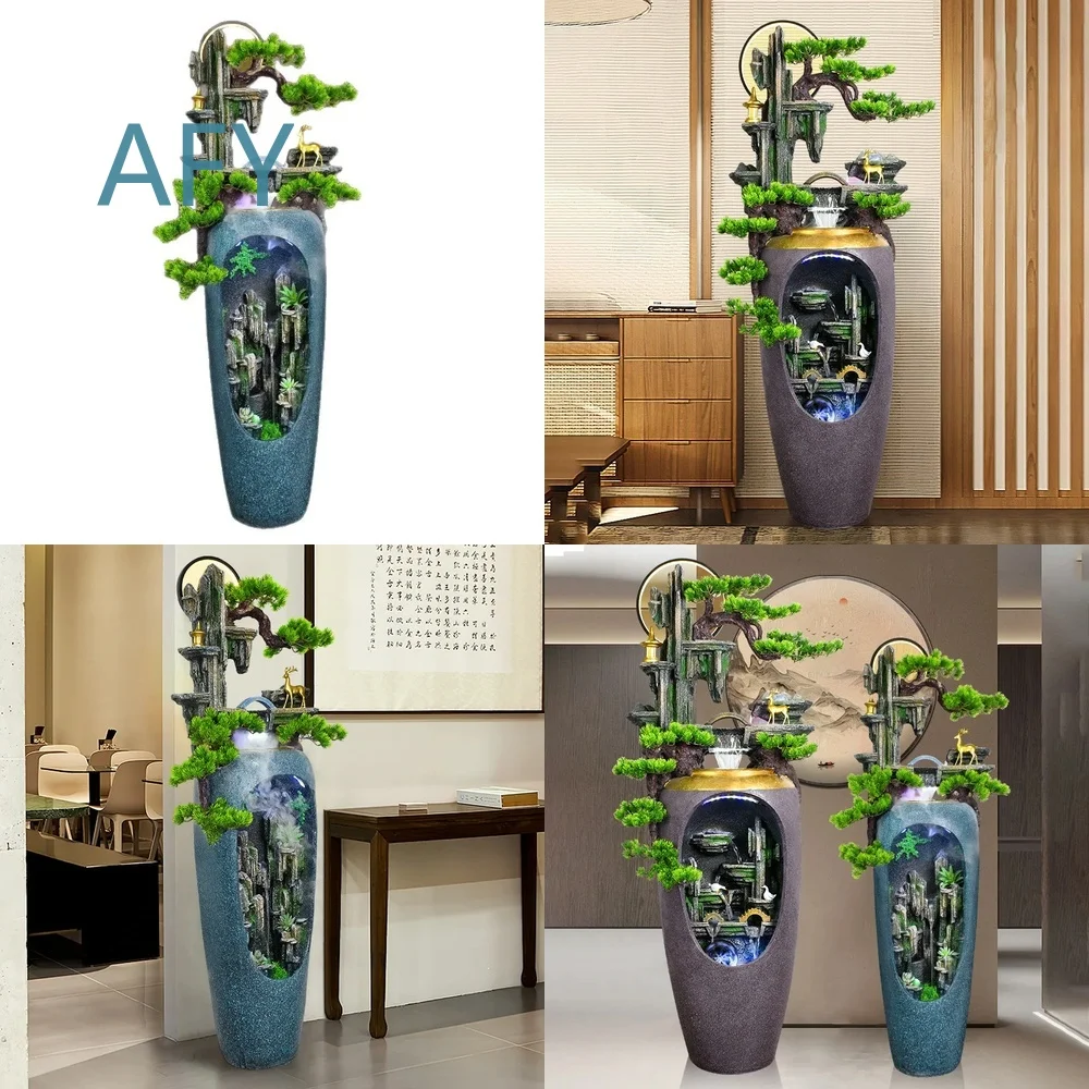 Chinese Style Flowing Water Fountain Ornament for Home Garden Decor Living Room Balcony Courtyard Entrance Tea Room Indoor