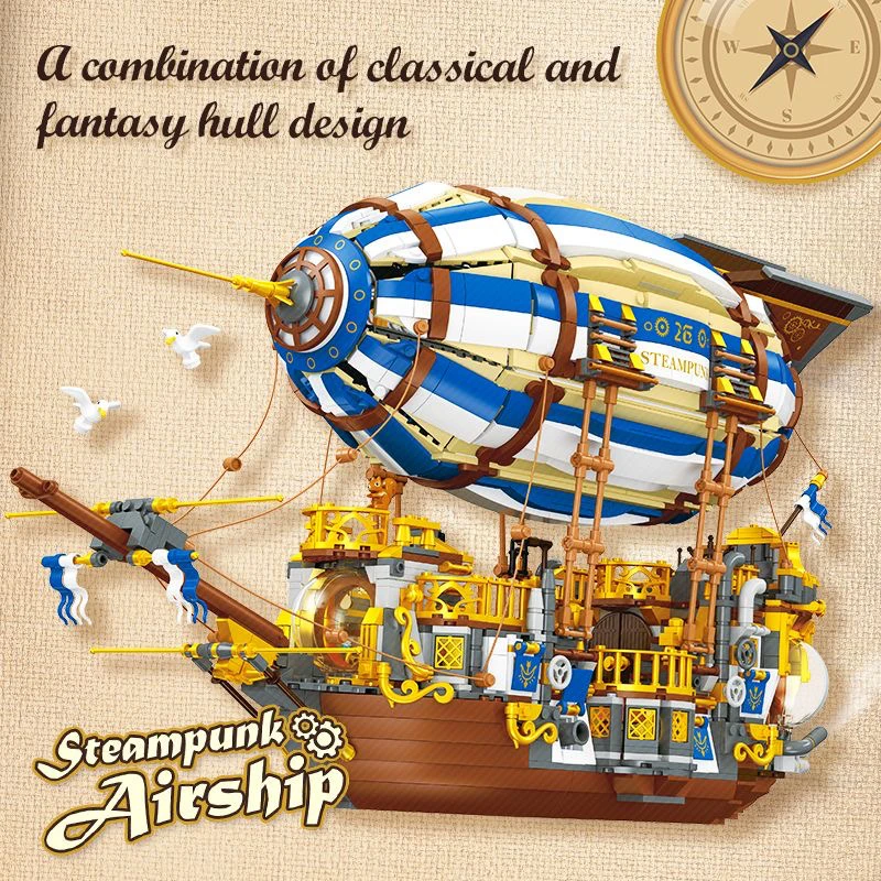 Ideas Series Steam Punk Airship Building Block Creative Expert Airship Model Bricks Toys For Kid Xmas Gift Moc With Led