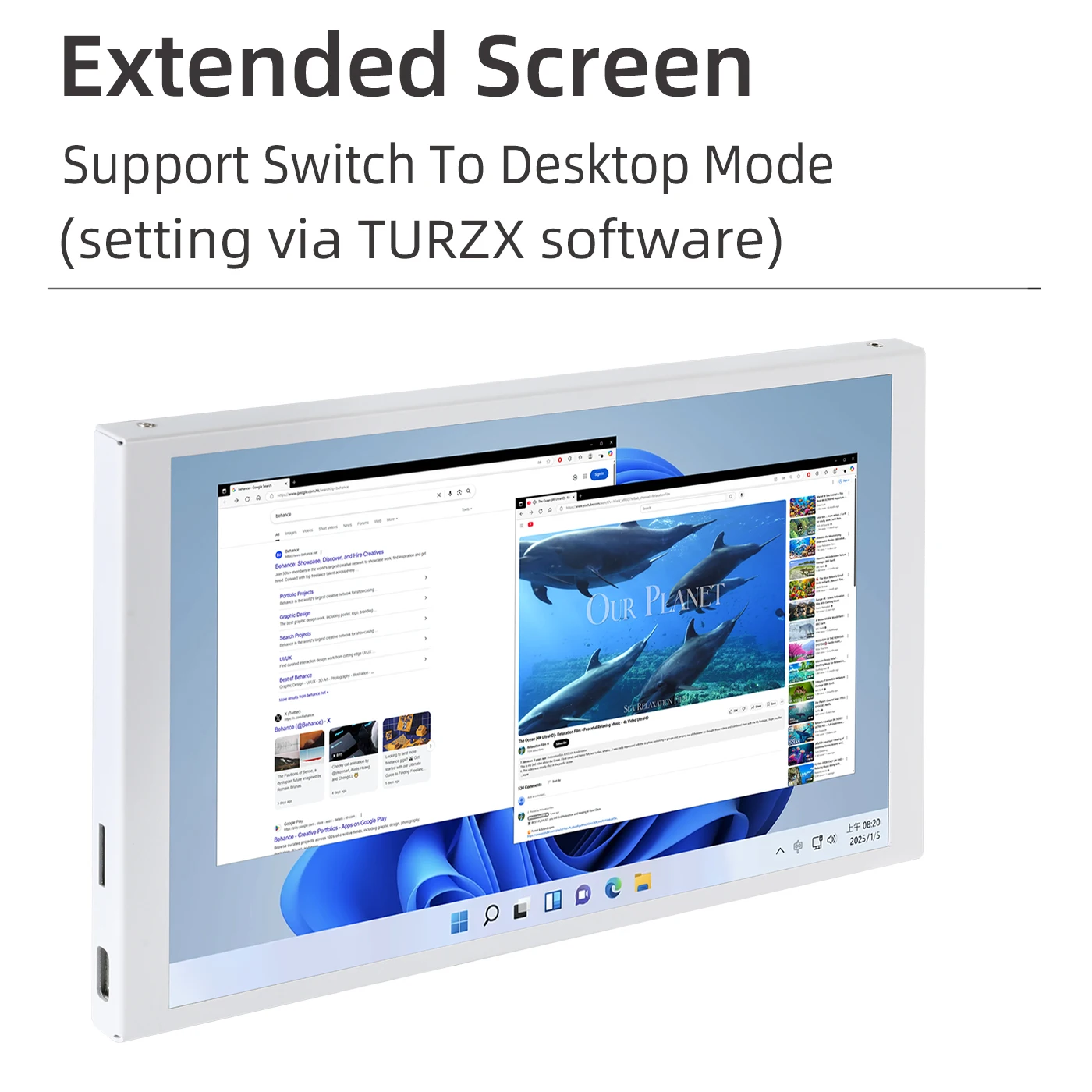 TURZX 8 Inch Portable Display USB Chassis Secondary Screen 1280*800 LCD Support Desktop Extended Mode Play Via TF Card NO AIDA64