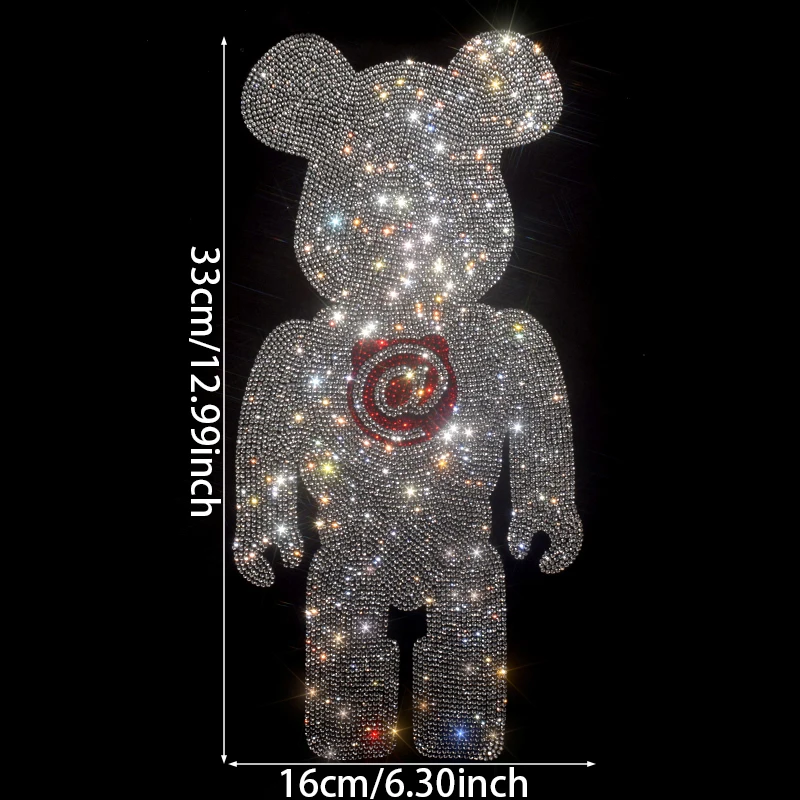 Sparkling Cute Bear Rhinestone Iron-On Transfer Decals - Diy Bling For T-Shirts, Sweatshirts, Quick-Dry Sportswear & Home Decor