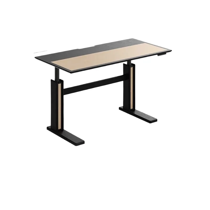 Medieval style electric lifting table automatic folding adult learning computer table bedroom home study solid wood workbench