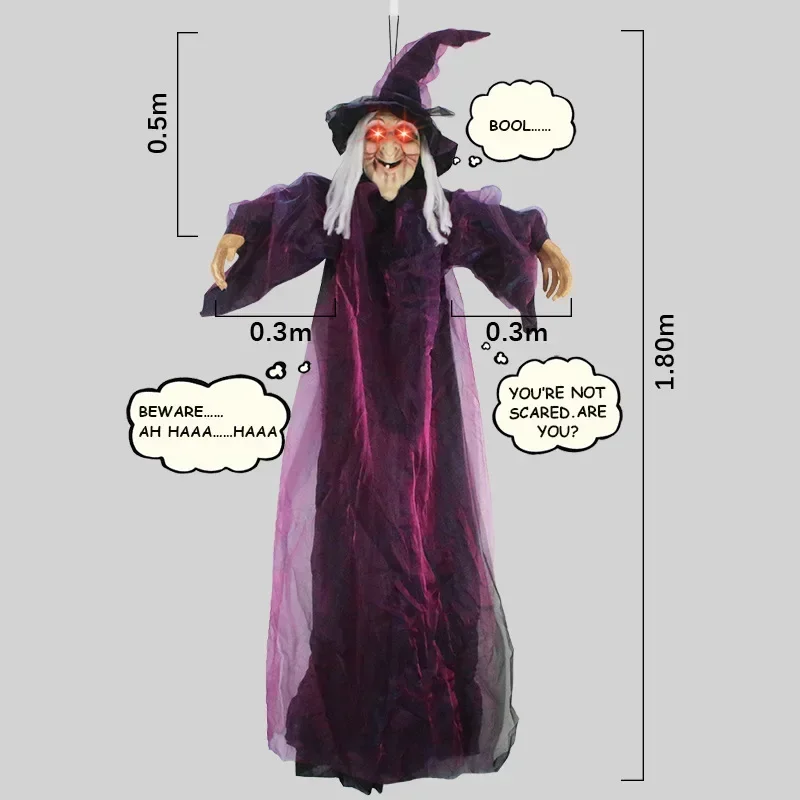 2026 Halloween Spooky Voice Control Lumious Talking Witch Outdoor Purple Animatronic Witch Decor Prop Red Eye Animated Witch view 6