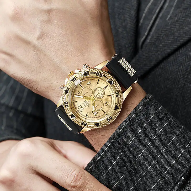 남성용 캐주얼 실리콘 밴드, 아날로그 쿼츠 손목 시계, 남성용 스포츠 시계, 패션