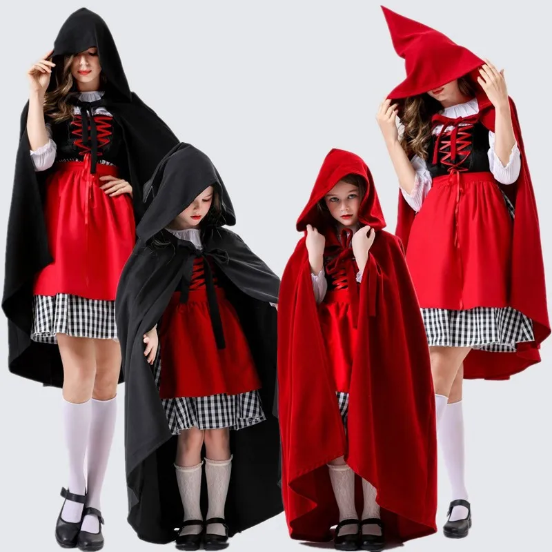 

Halloween Adult Children's Hooded Robe Party Costume Death Dance Red Hat Fairy Tale Costume Polyester Fiber 100% Traditional ...