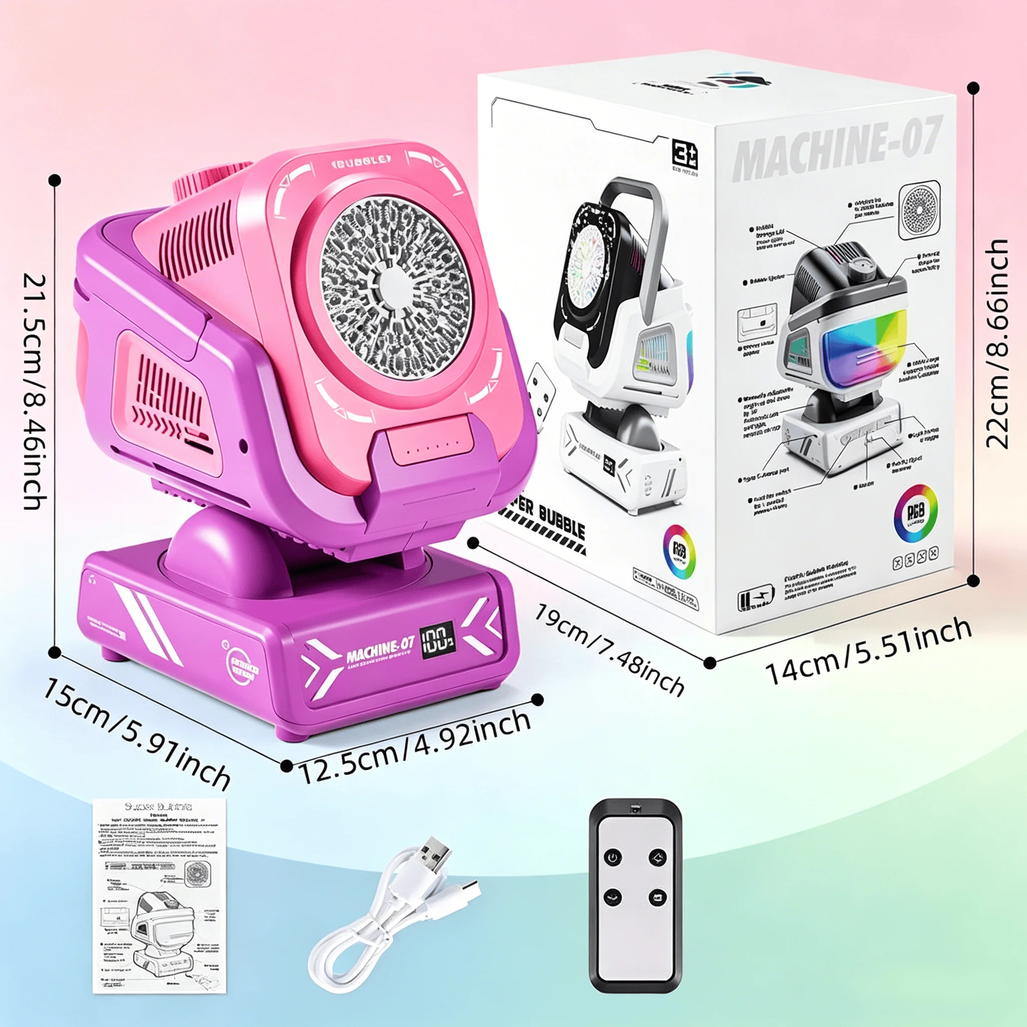 2026 Upgraded Version of the Bubble Machine with Remote Control, Automatic Rotation, and Rgb Lights, Type-C Charging, 1800Mah Rechargeable Battery, Suitable for Children, Weddings, Birthday Parties, and Outdoor Activities
