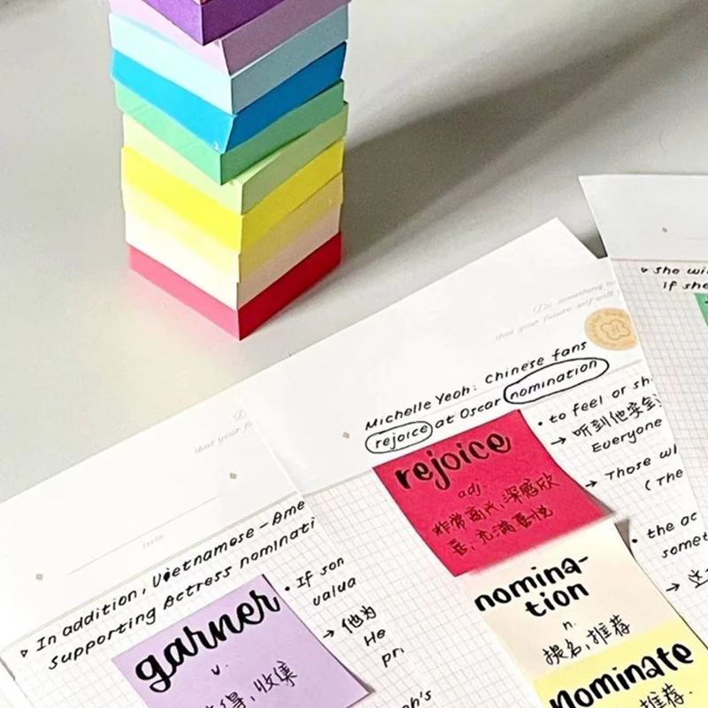 透明な付箋、メモ帳、防水タブ、n回のステッカー、学校の文房具、事務用品、11色、100枚
