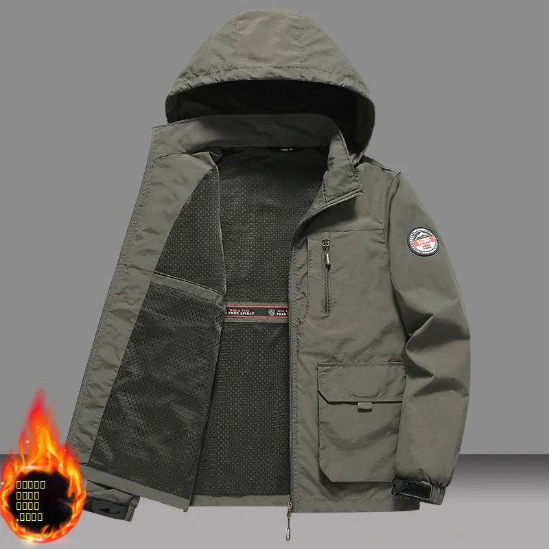 

Мужская зимняя утепленная куртка на флисовой подкладке, ветрозащитная, для активного отдыха, на молнии, повседневная, для среднего возраста, со съемным капюшоном