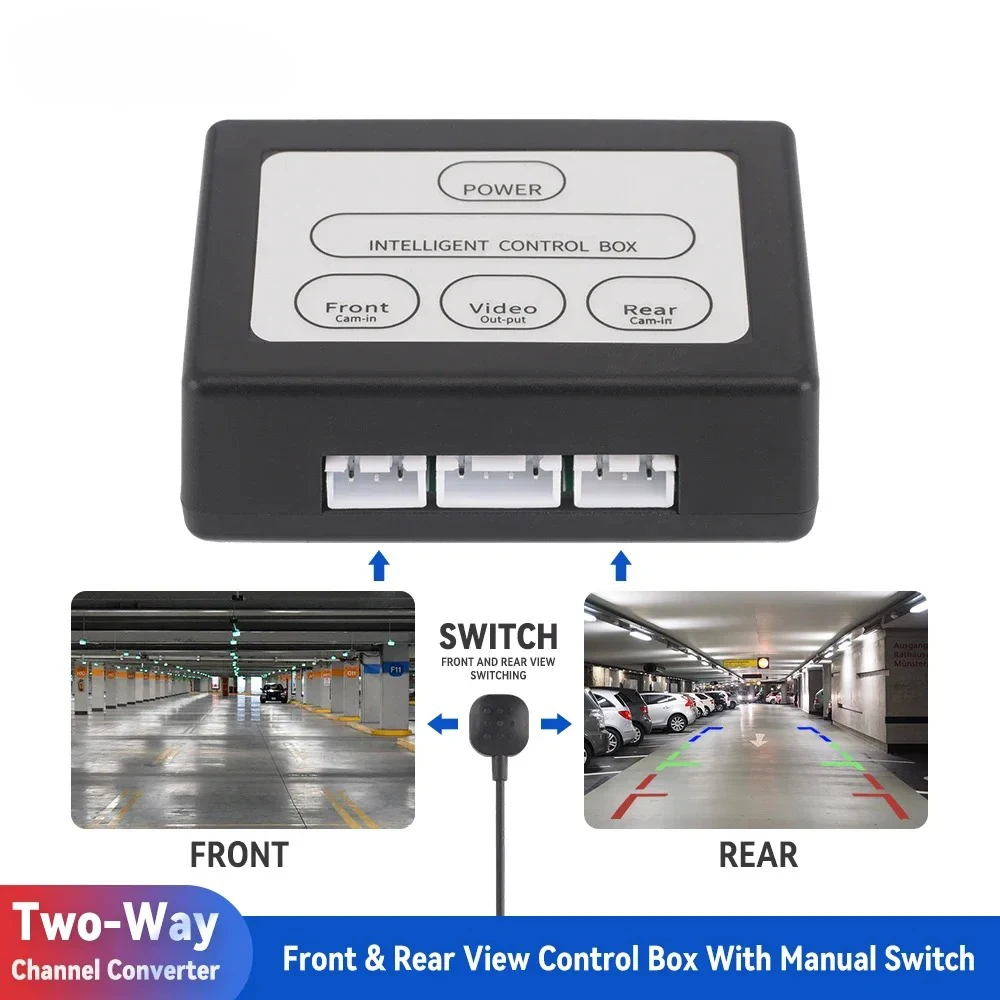 Car Reversing Camera Video Switcher Manual Dual-Channel Converter for Front&Rear View Cams | Quick Toggle for Backup & Dash Cams