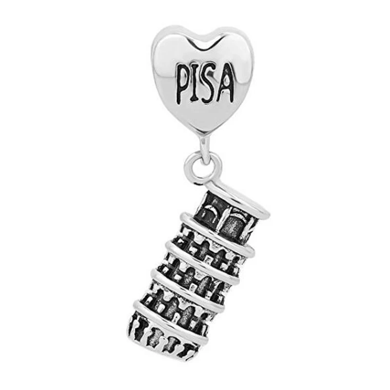 Slide Charm New Fashion Jewelry Leaning Tower of Pisa, Italy Talisman Pendant Charm Beads Fit Pandora Bracelet Free Shippin