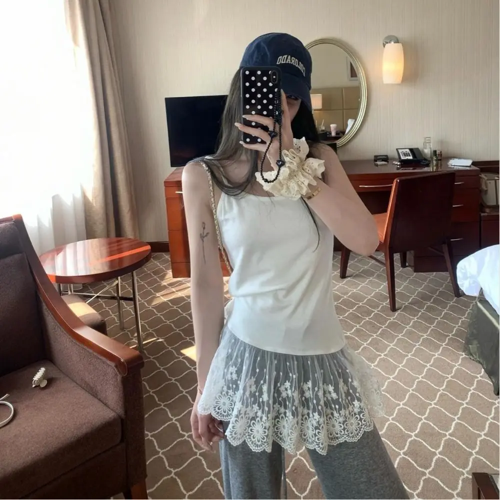 

Модная французская мини-юбка с кружевом и вышивкой в стиле Харадзюку, с рюшами и шнуровкой, в стиле Y2K, уличная мода, юбка-фартук с декором под джинсы