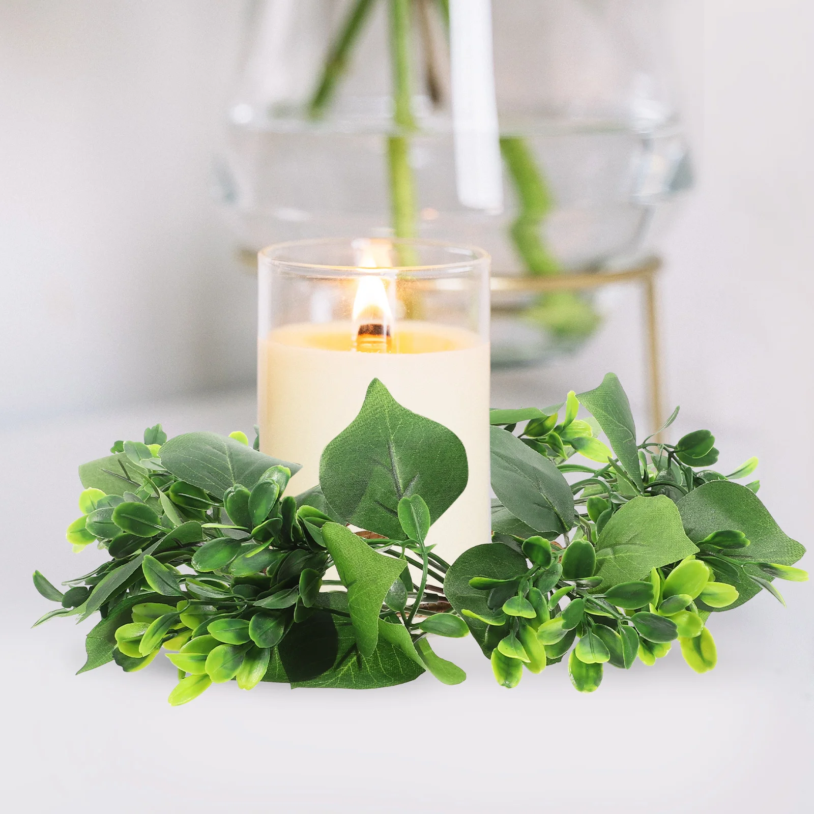 

2Pcs Simulation Leaf Rings Greenery Pillar Wreath Party Decoration Dinner Table Garland Reusable Tear Resistant