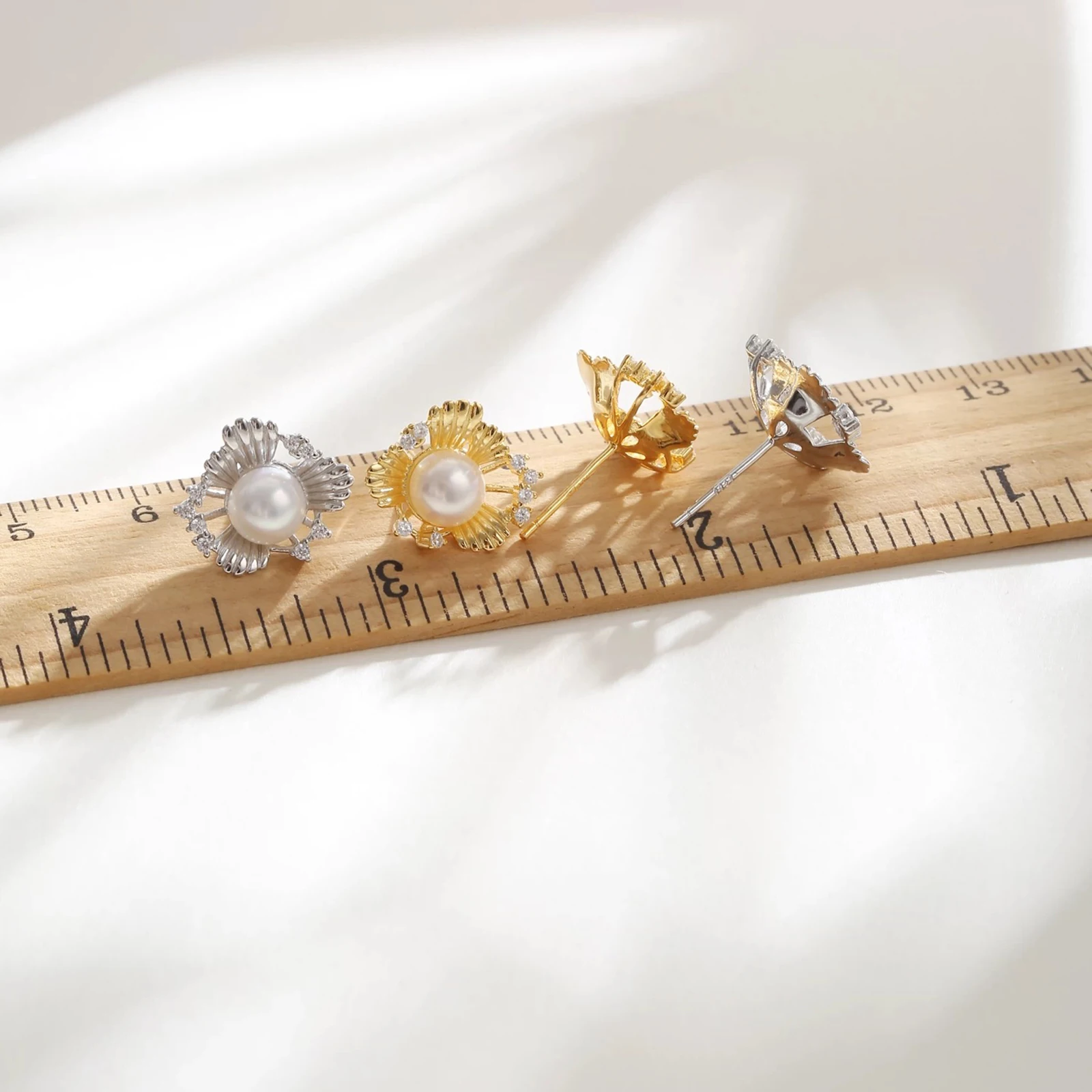 925 Sterling Silver Daisy Earring Accessories DIY Pearl Earring Posts Base Blank Pin Type Handmade Supplies