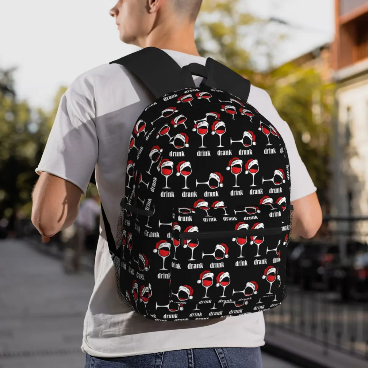 

Christmas Wine Drink Drank Drunk Santa Hat Humor Holiday Backpack Daypack Boys Girls BookBag School Bag Shoulder Bags for Unisex