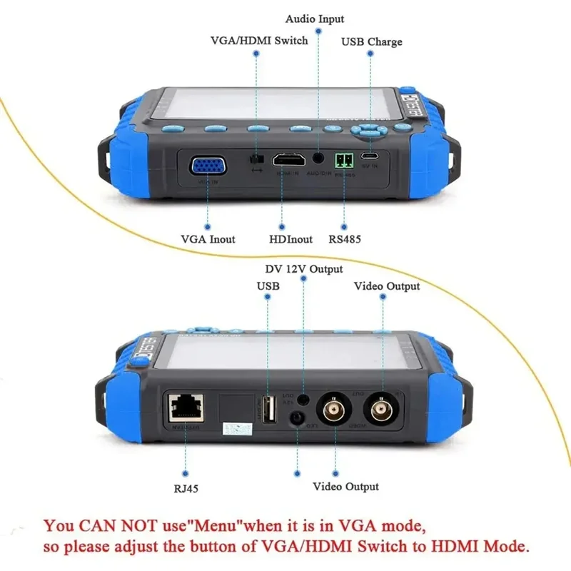 

5Inch HD CCTV Tester 8MP AHD/CVI/TVI CVBS CCTV/Cameras Tester VGA -Compatible Input Mini Monitor EU Plug