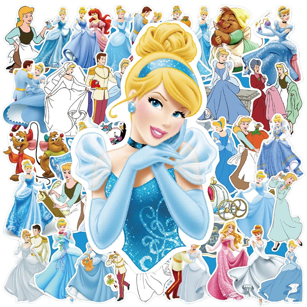 10/30/50PCS Disney Cinderella Anime Princess Cartoon Sticker DIY Laptop Luggage Skateboard Graffiti Decals Fun for Kid Toy