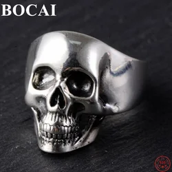 BOCAI S925 Sterling Silver Rings for Men New Fashion Domineering Trend Rock Skull-head Pure Argentum Punk Jewelry