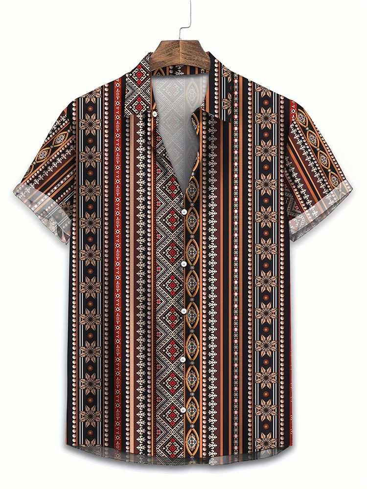 

Мужская повседневная рубашка с короткими рукавами и принтом этнического племени, повседневная мужская модная рубашка для отдыха на природе, простая универсальная