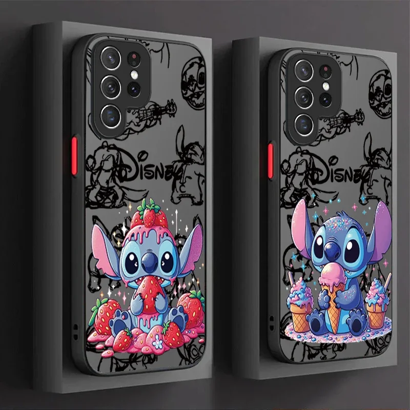 Disney Stitch Eat Donut Matte Hard Case For Samsung Galaxy S24 S23 S22 Ultra S21 S20 FE S10 Plus Note 20 10 A15 A25 A35 A55 Etui