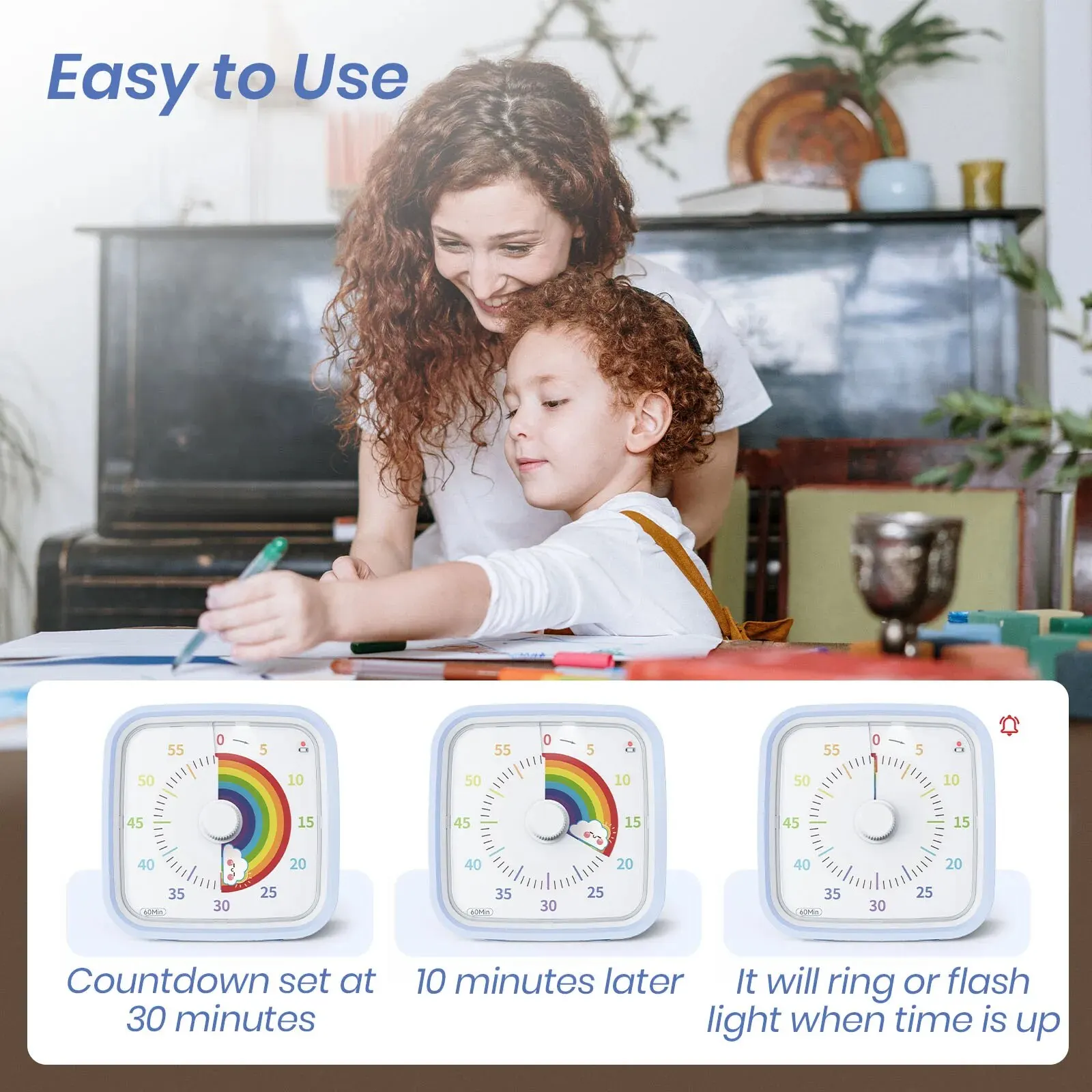 Yunbaoit Rainbow Disk Visual Timer with Protective Case, 60 Minute Countdown Timer for Kids and Adults