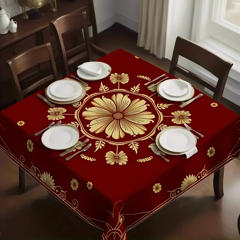 Elegant Embroidered Spillproof Tablecloth for Dining Room Setting Featuring Rich Floral Design