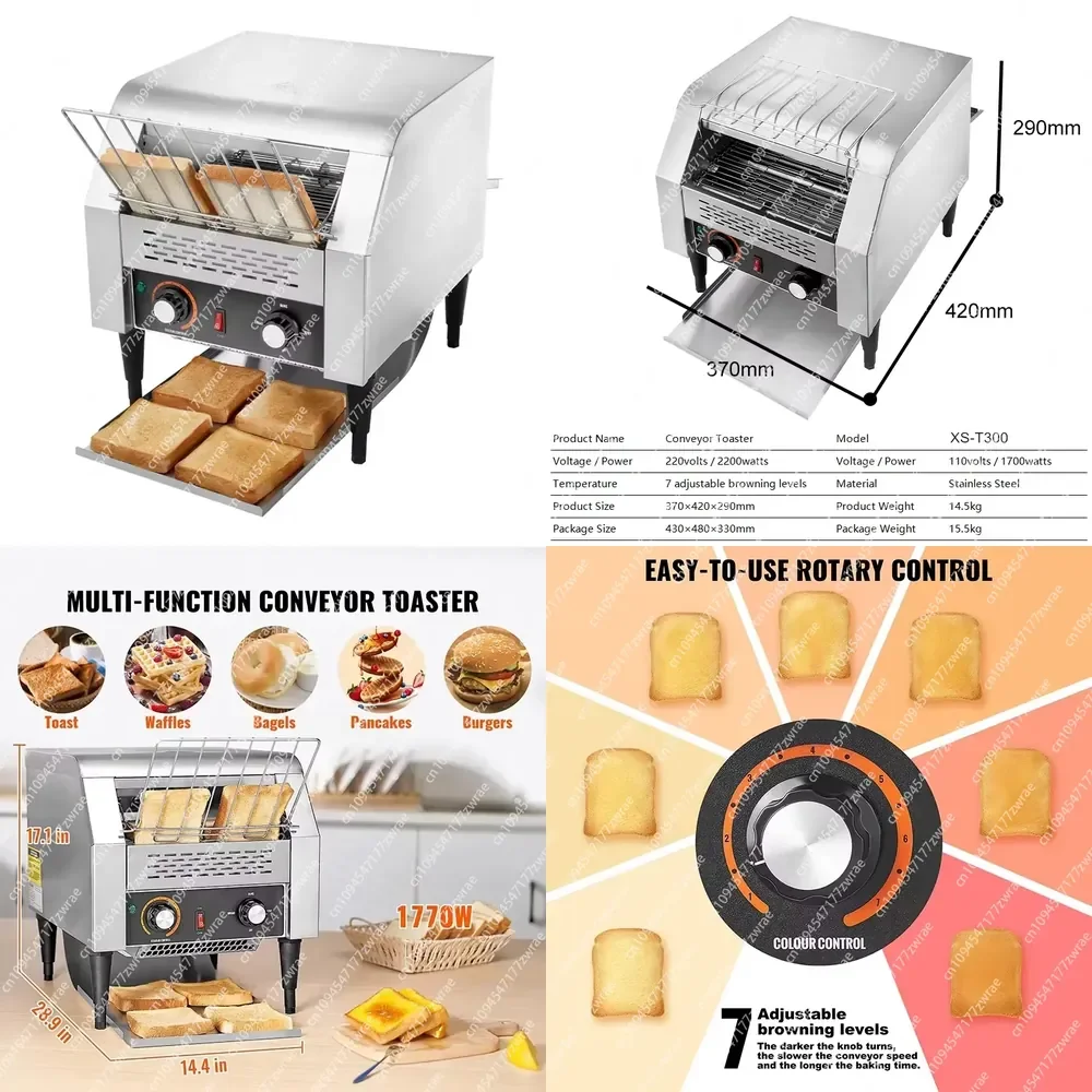 TT-300 300-400PCS Per Hour Bread Oven Electric Conveyor Toaster Burger Conveyor Toaster Machine Bun Toaster Conveyor for