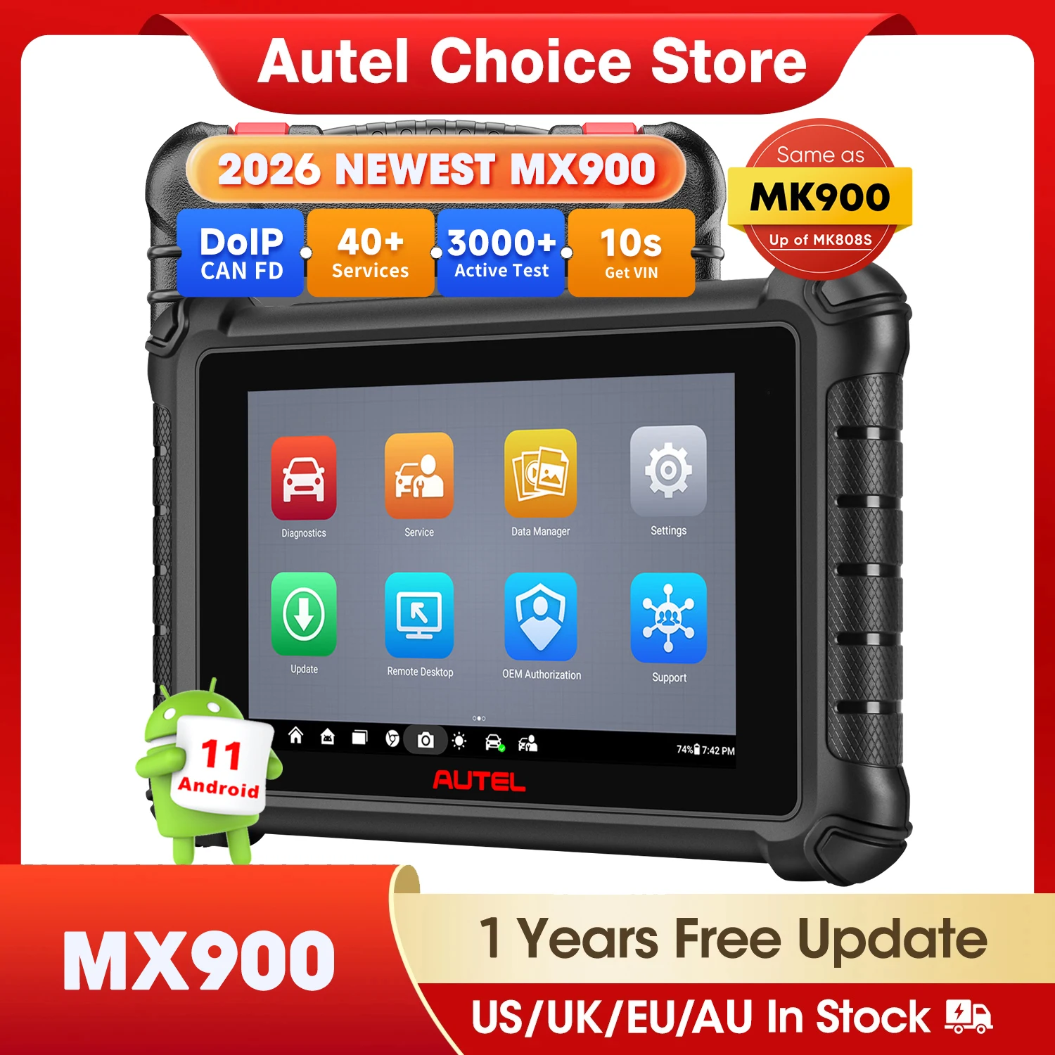 Image of Autel MaxiCheck MX900 Diagnosegerät CAN FD DoIP 8 Zoll Vollbidirektionale Steuerung OBD2 Scanner Allsystem-Diagnose Scan-Tool 40+ Service-Upgrade des MK808S
