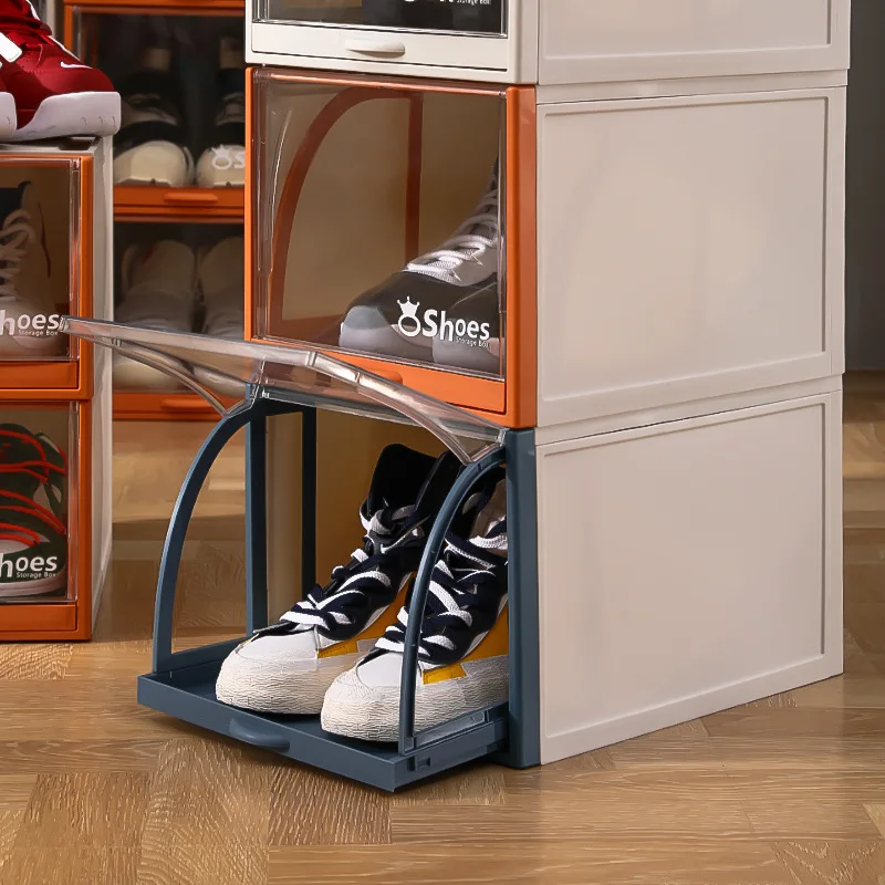 Tiktok drawout shoe box superimposed with dust-proof transparent shoe storage box high heels basketball shoe cabinet plastic