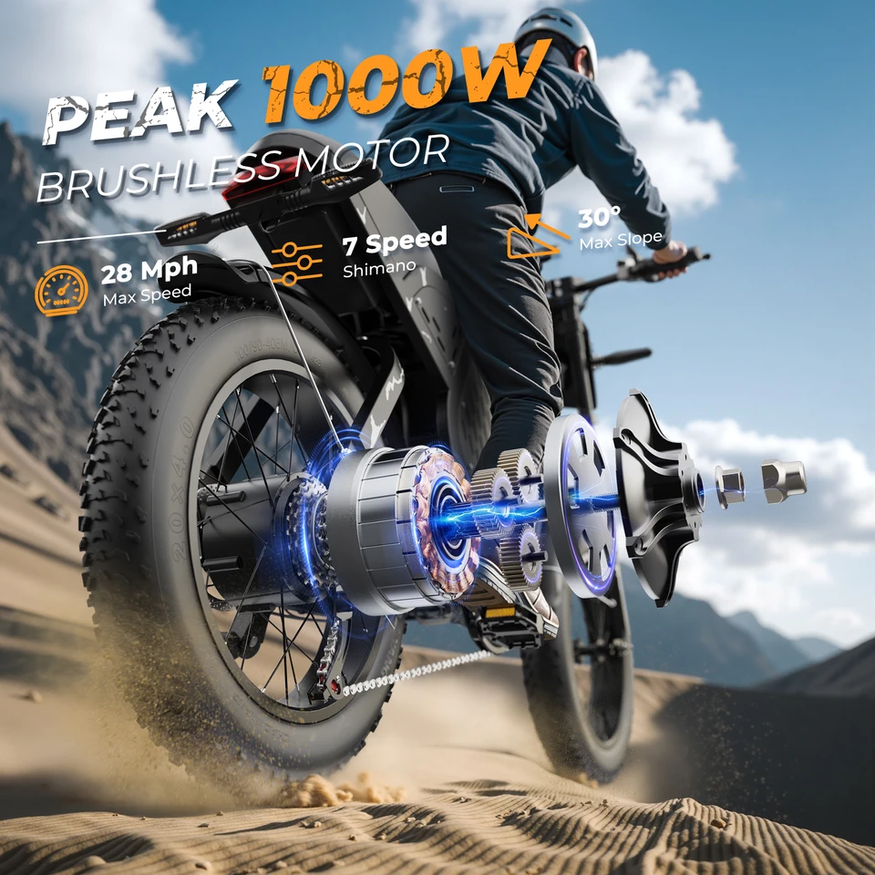 VARUN X-Plorer Rapto Adult Electric Dirt Bike, 48V 20.8Ah Battery, 1000W Peak Power, 20" Fat Tire, 28MPH Max Speed image 4