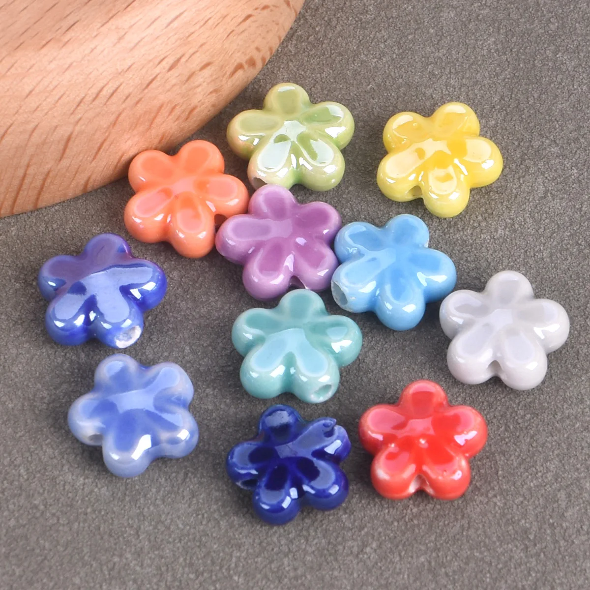 

20PCS Glossy Flower Shape 12mm Shiny Glazed Ceramic Porcelain Loose Beads For Jewelry Making DIY Crafts Findings