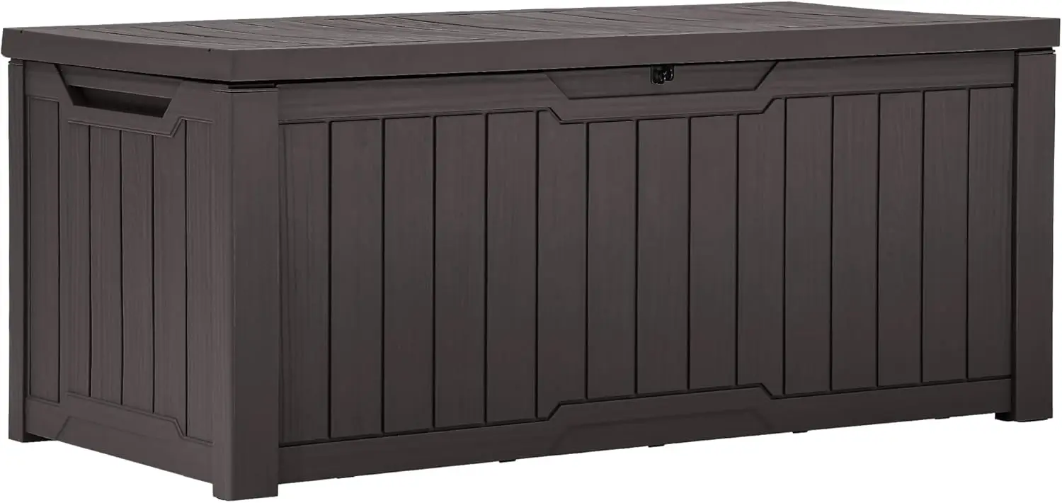 

120 Gallon Resin Deck Box, Weather Resistant Outdoor Storage Box for Patio Cushions, Garden Tools, Pool Supplies, Lockable