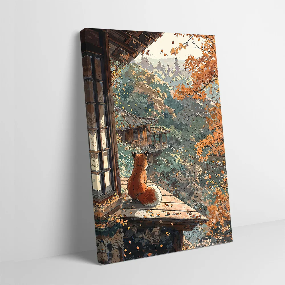 Japanese Autumn Fox Retreat Printing Poster Custom Pictures Wall Art Canvas Painting Gift for Room Decoration Wand Deko Mural
