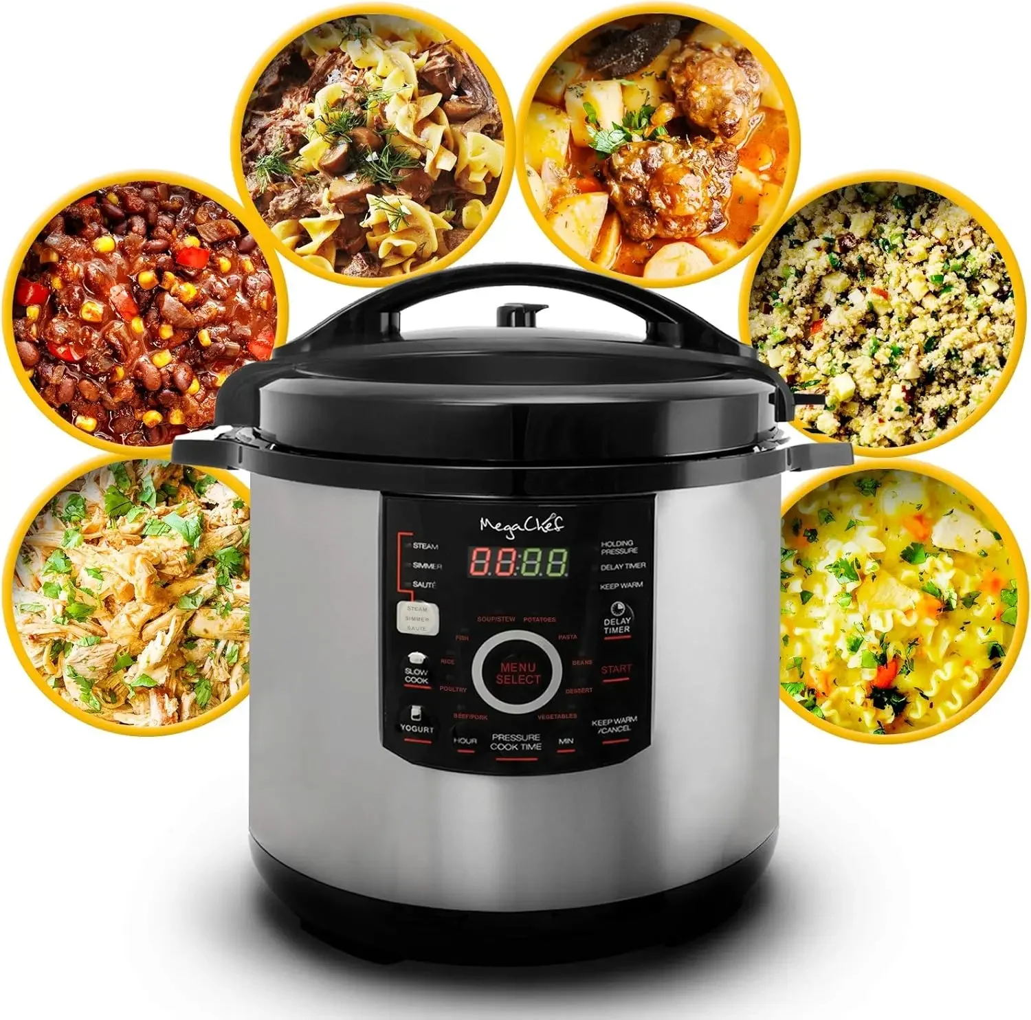 12 Quart Digital Pressure Cooker with 15 Preset Options and Glass Lid, Silver