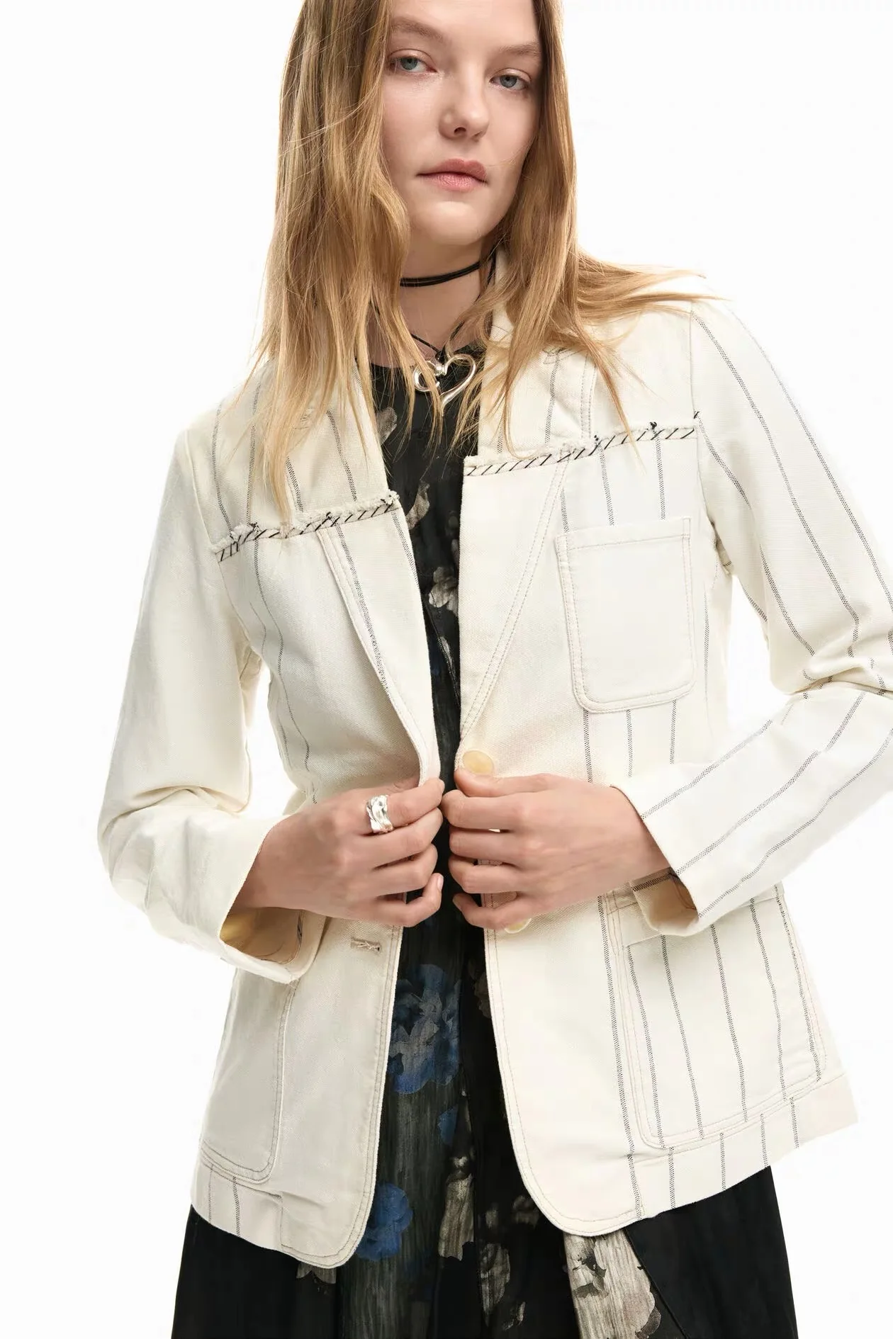 European, American, Spanish original single women's suit jacket with contrasting color splicing loose jacket